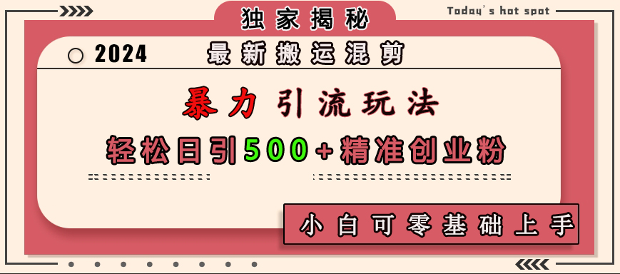 最新搬运混剪暴力引流玩法，轻松日引500+精准创业粉，小白可零基础上手-蓝海项目网_项目资源_网络赚钱副业分享_创业项目_兼职副业_中创网_抖音教程
