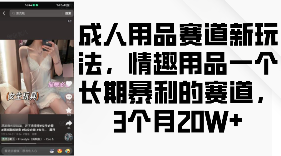 情趣用品一个长期暴利的赛道，成人用品赛道新玩法，3个月20W+-蓝海项目网_项目资源_网络赚钱副业分享_创业项目_兼职副业_中创网_抖音教程